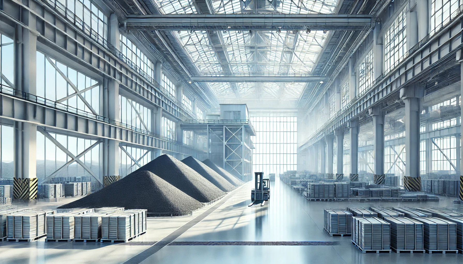 堆料仓库与三维扫描示意